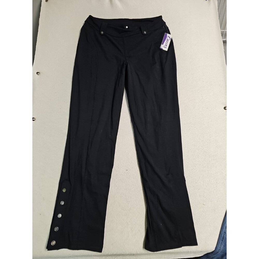 CURVES Womens Size Large  Pull‎ On Stretch Black Pants Wide Leg Workout New